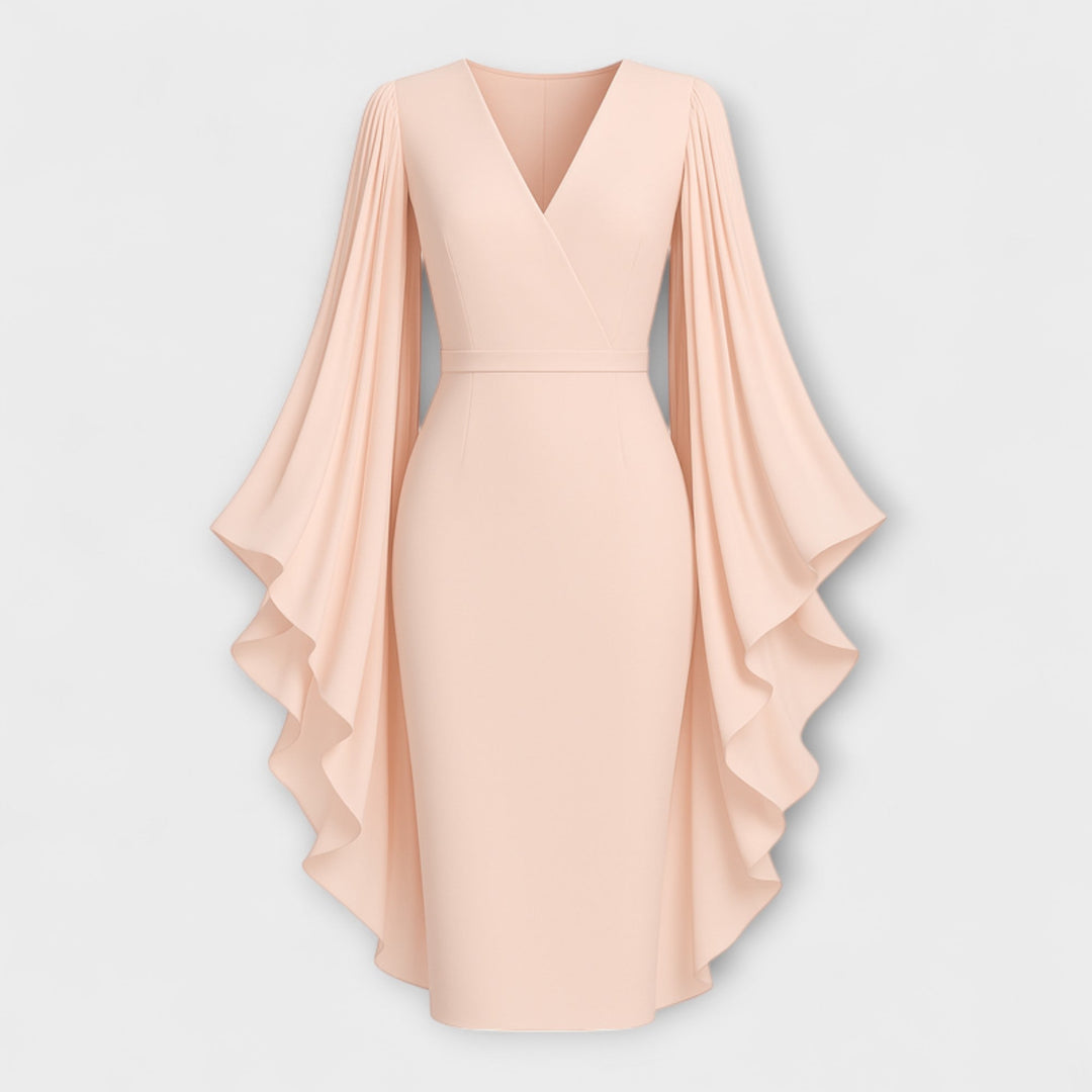 Rachel - Abito Midi Hellrosa con Scollatura a V e Maniche in Chiffon