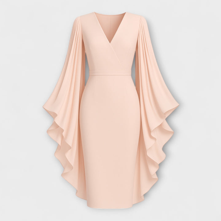 Rachel - Abito Midi Hellrosa con Scollatura a V e Maniche in Chiffon