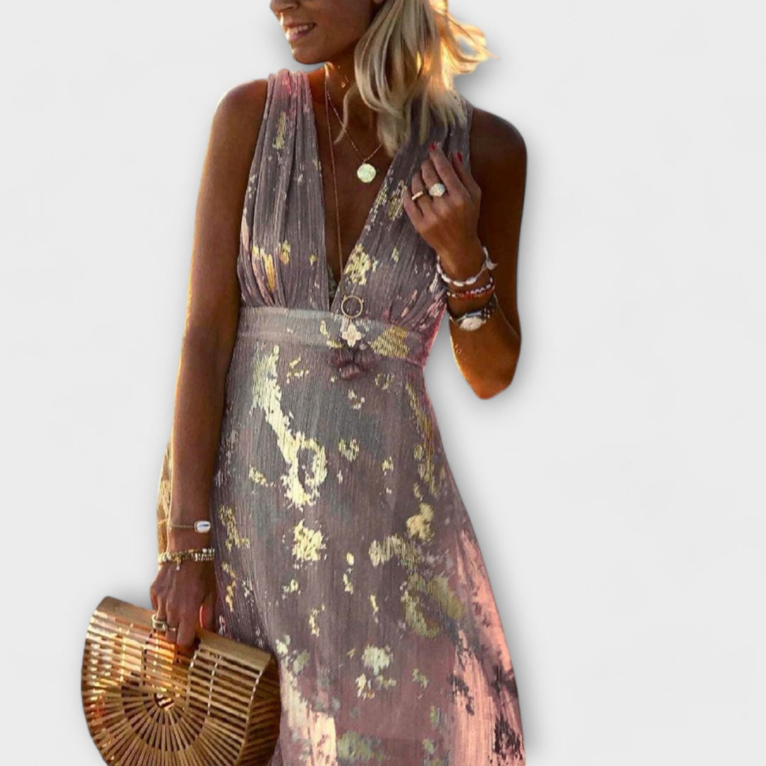Abito elegante con scollatura a V e dettagli di paillettes