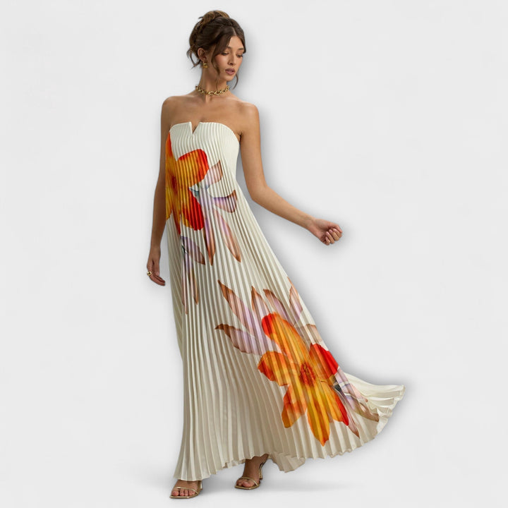 Michelle - Abito Maxi Sweetheart in Stampa Floreale Arancione
