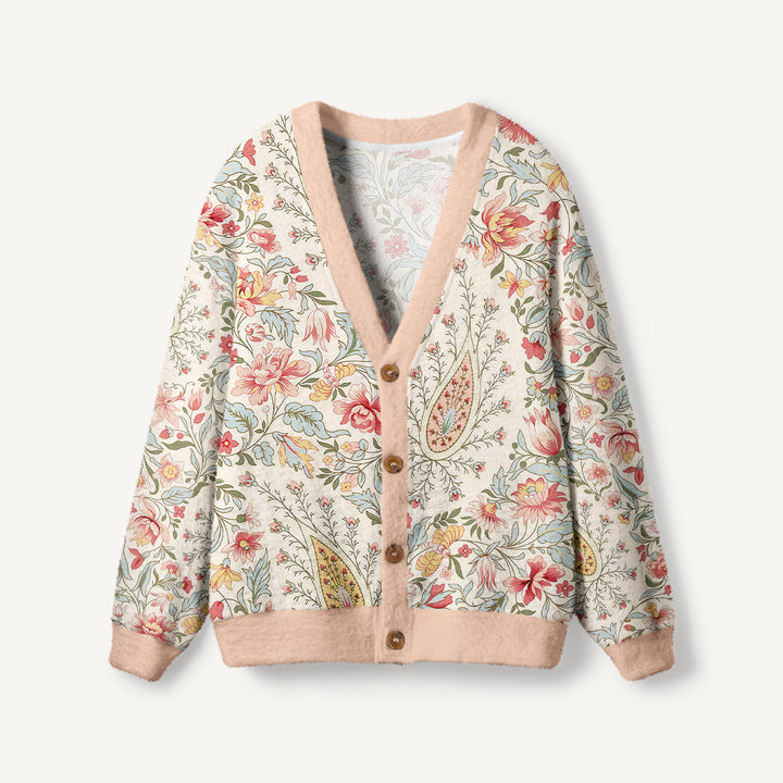 Cardigan lavorato a maglia con motivo botanico “Fiori del giardino”