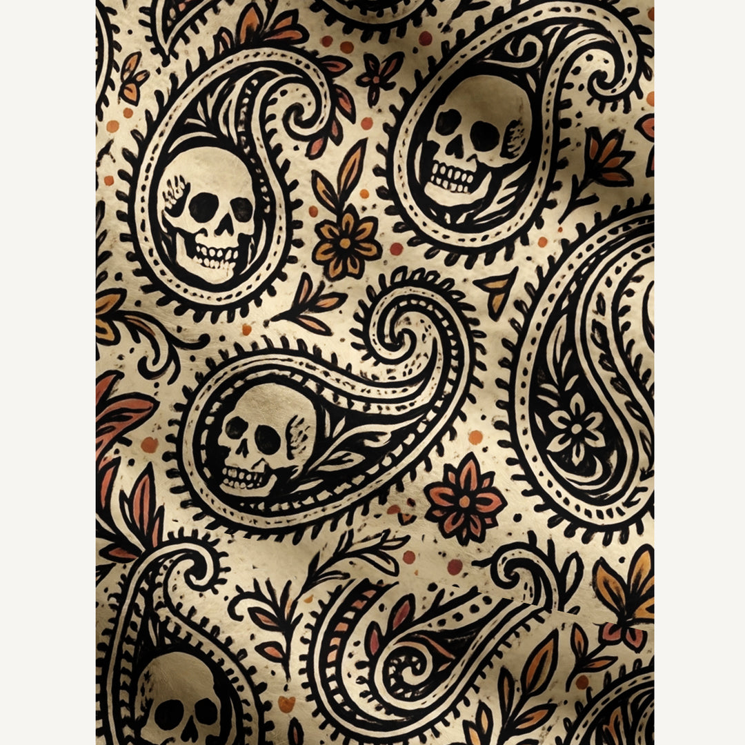 Cardigan lavorato a maglia boho con teschi e stampa paisley