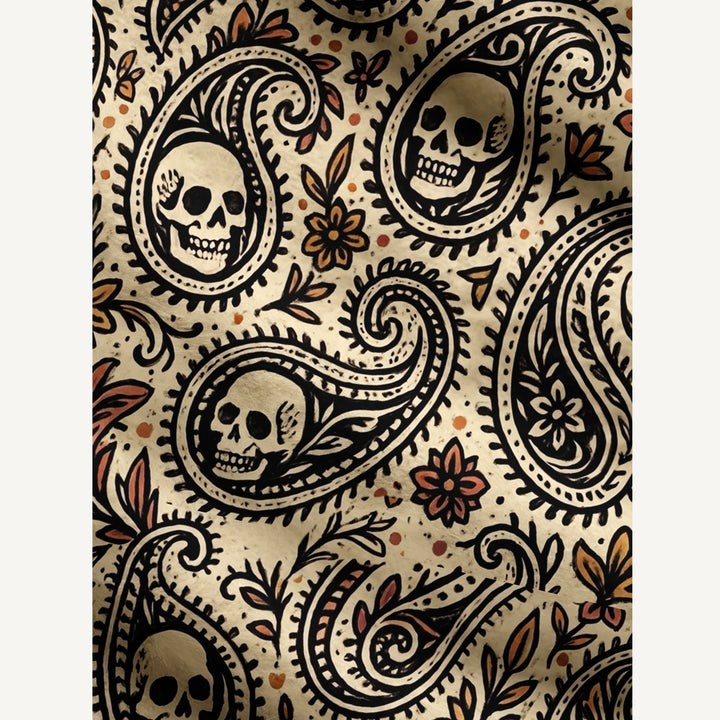 Cardigan lavorato a maglia boho con teschi e stampa paisley