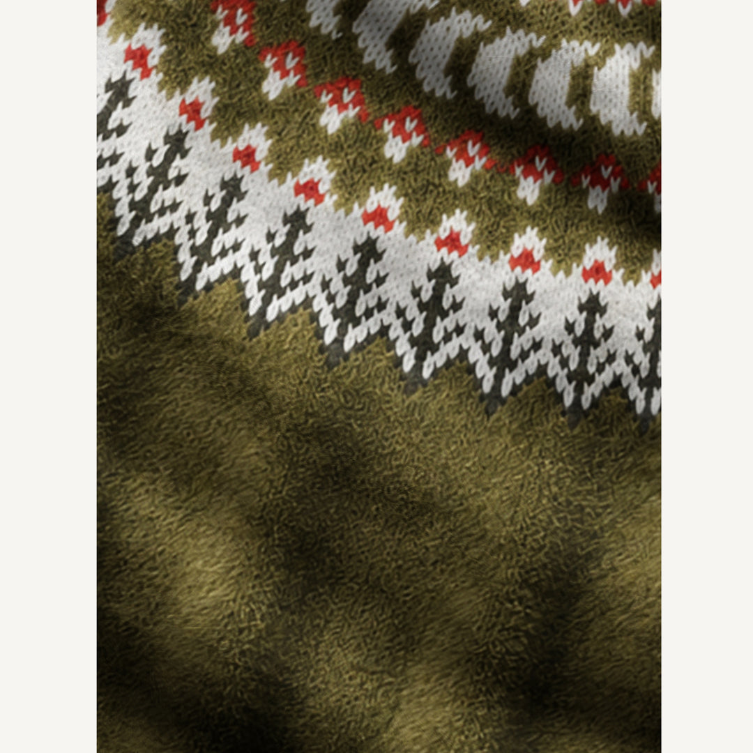 Maglione a girocollo con motivo di funghi del bosco e pini