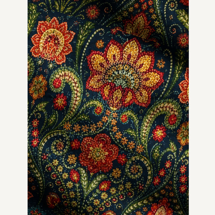 Maglione vintage a collo rotondo con motivi floreali folk e paisley