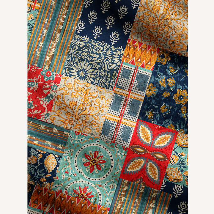 Maglione a girocollo in stile boho con motivo patchwork floreale e geometrico