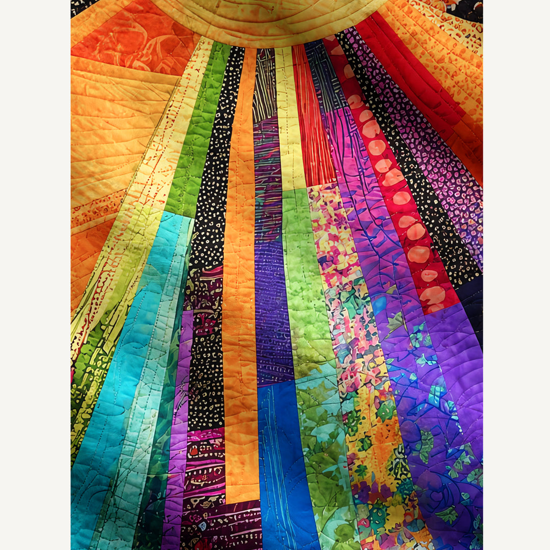 Maglione a girocollo con stampa patchwork a raggiera arcobaleno