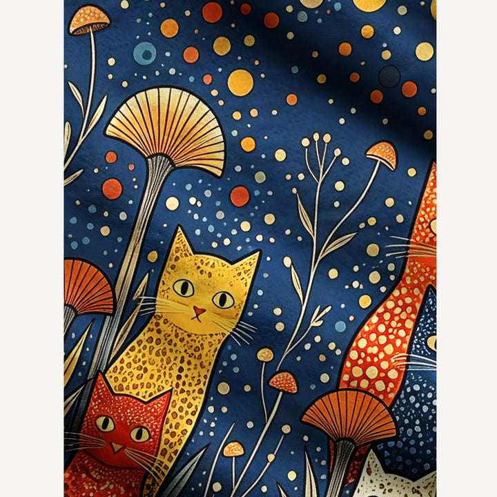 Maglione a girocollo con gatti a pois al chiaro di luna