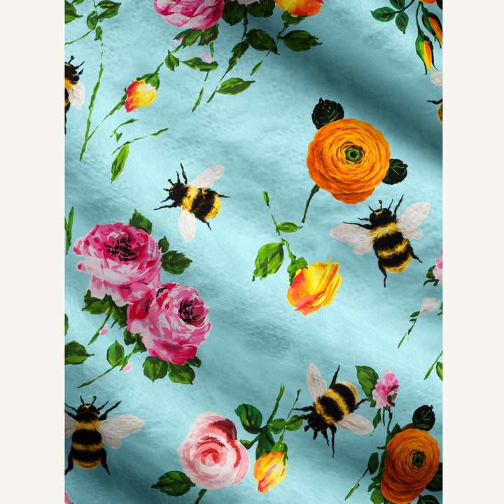 Maglione a girocollo con stampa “Giardino con rosa rosa e calabrone”