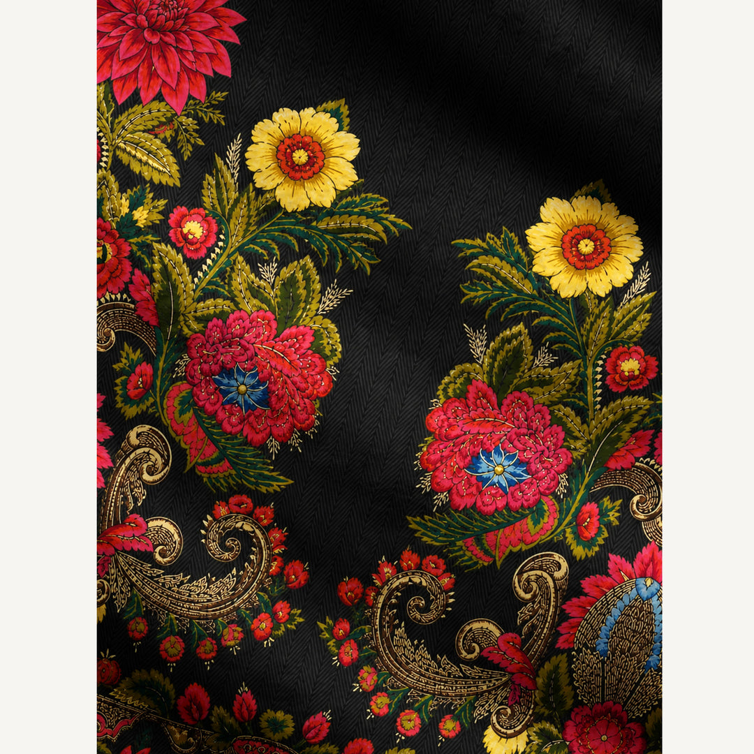 Maglione a girocollo con bordo floreale in stile folk decorato
