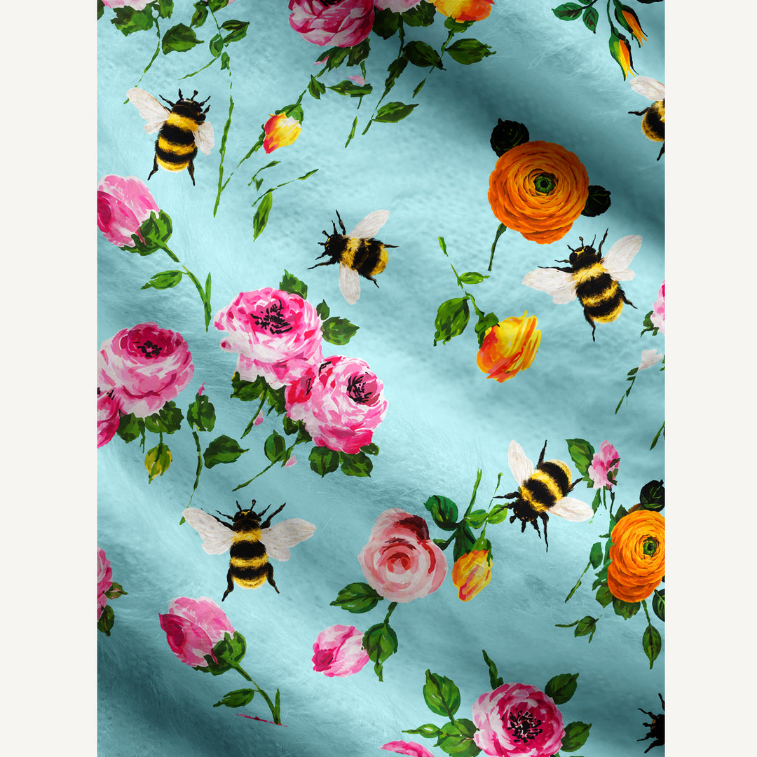 Cardigan lavorato a maglia Stampa con motivo “Giardino con rosa rosa e calabrone”