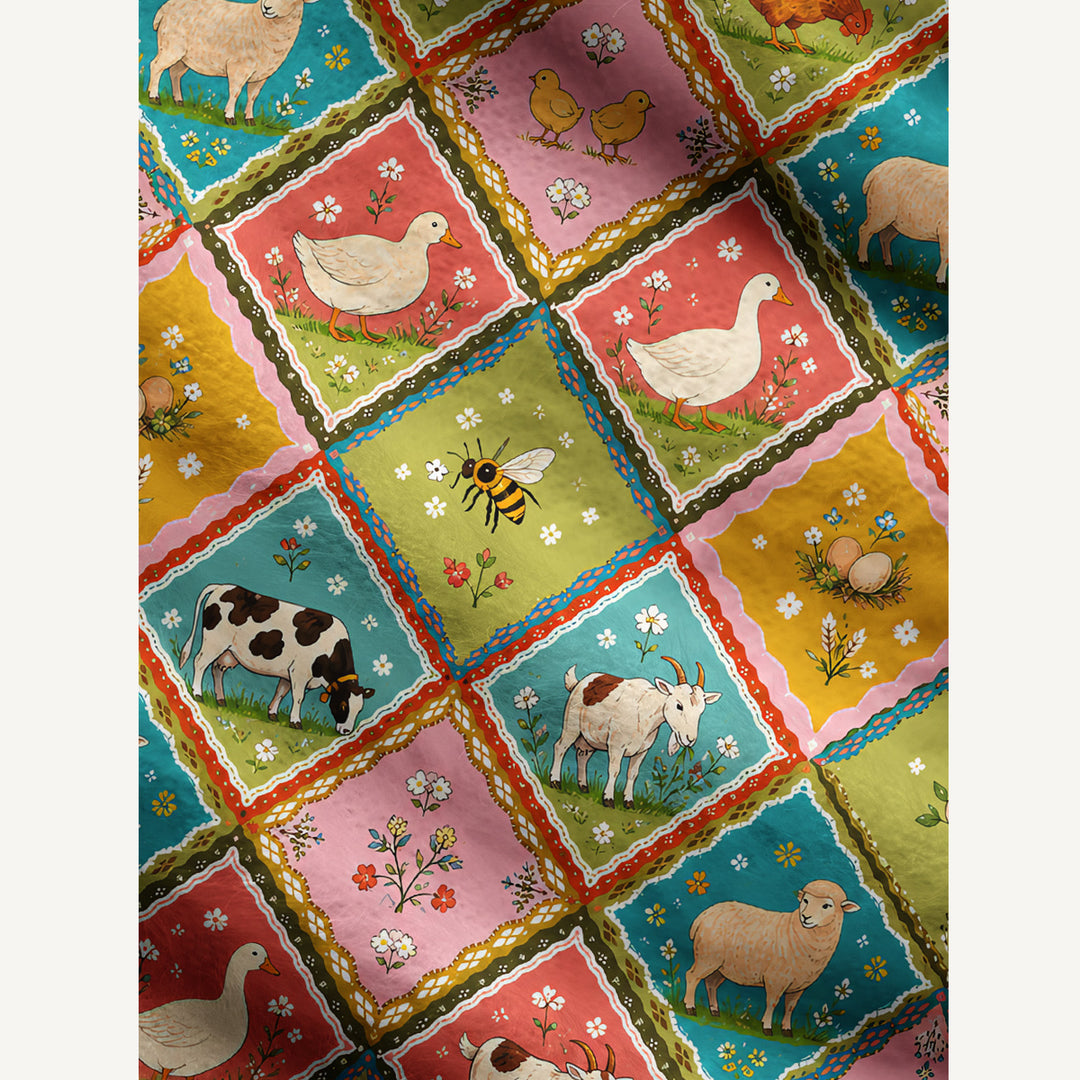 Cardigan lavorato a maglia con patchwork di animali della fattoria di campagna