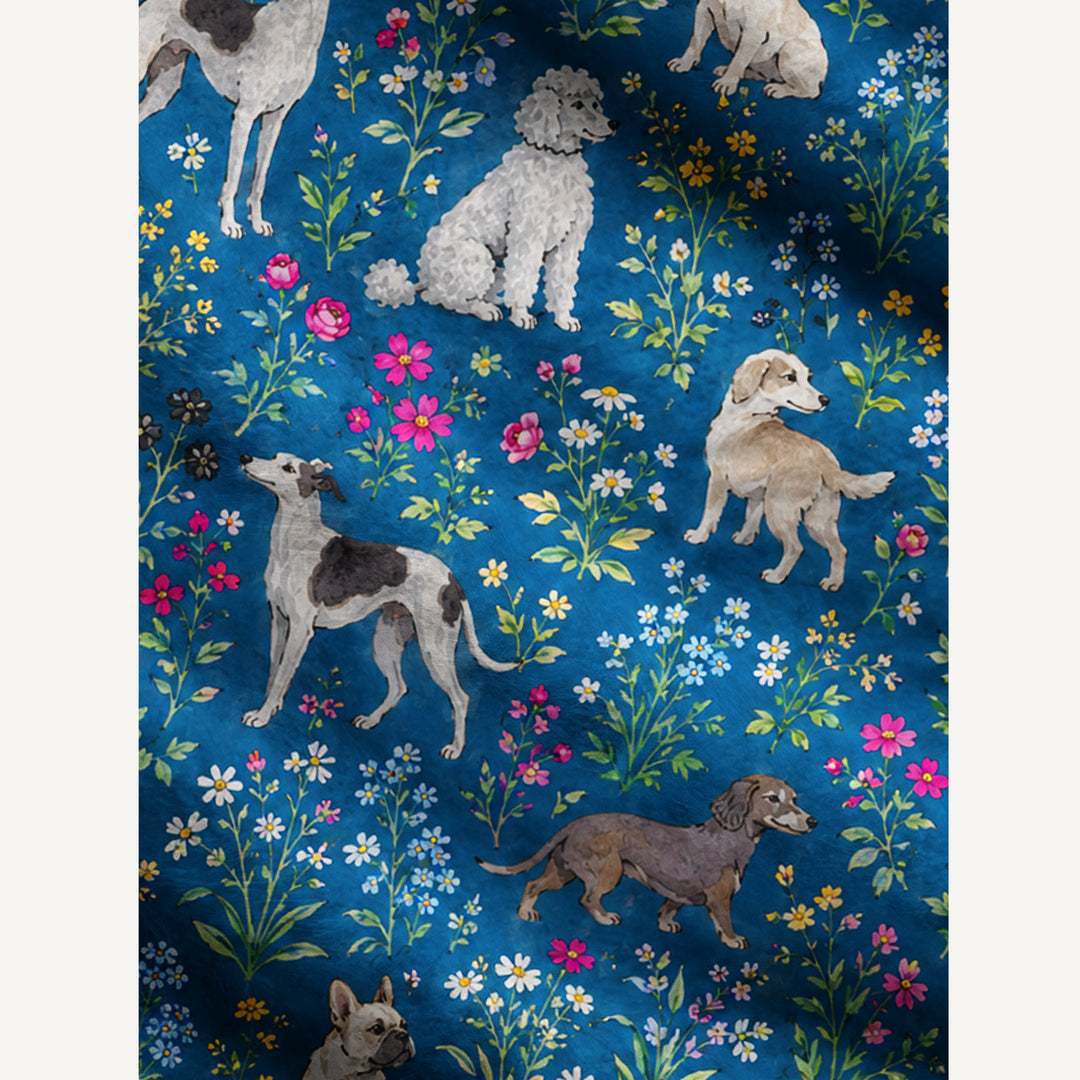 Cardigan lavorato a maglia con cani e fiori di campo