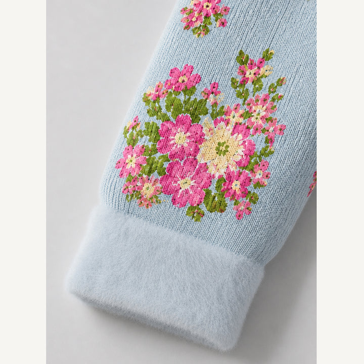 Cardigan lavorato a maglia con motivo floreale rosa vintage