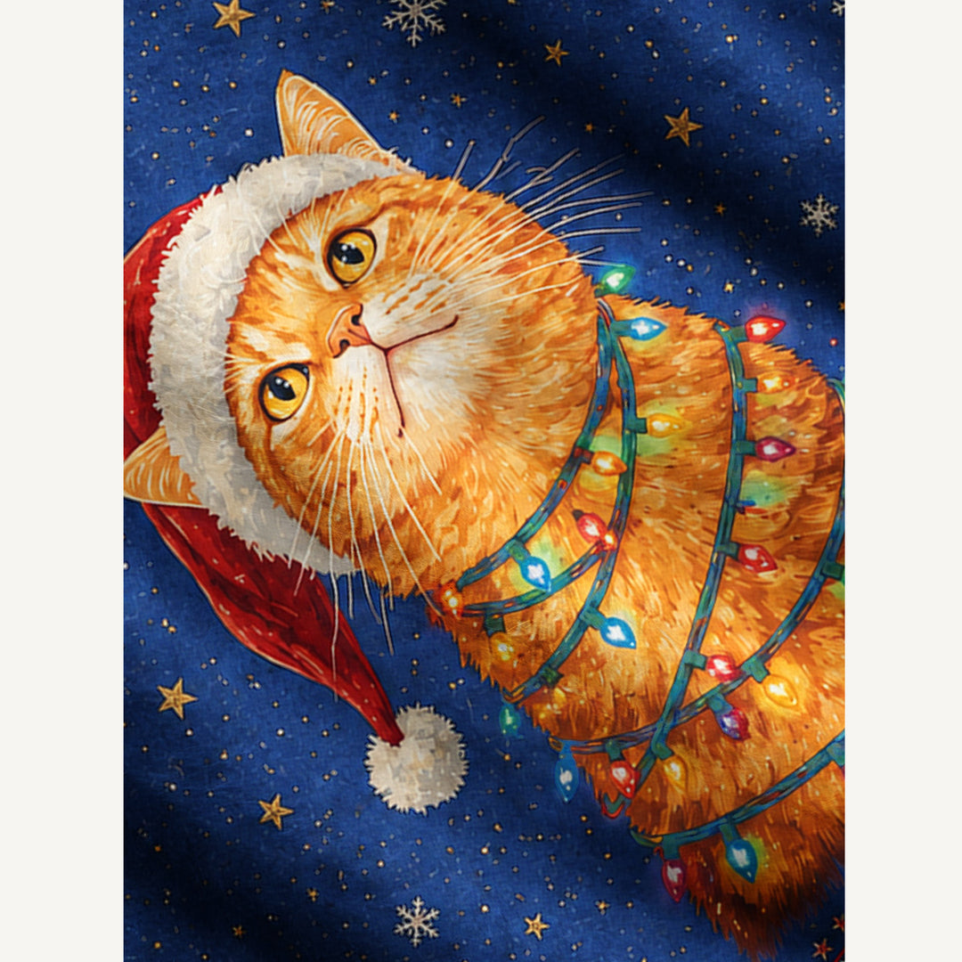 Maglione Natalizio Girocollo con Gatto e Luci di Natale