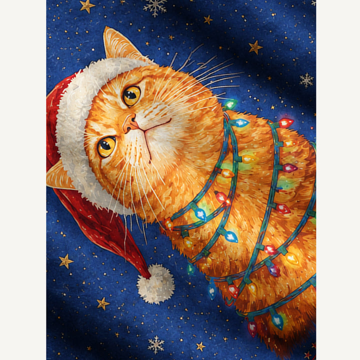 Maglione Natalizio Girocollo con Gatto e Luci di Natale