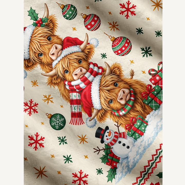 Maglione Natalizio Girocollo con Highland Cow Sovrapposte