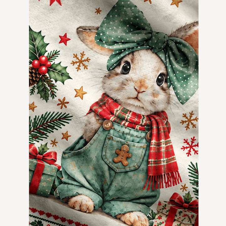 Maglione Natalizio Girocollo con Coniglietto e Agrifoglio