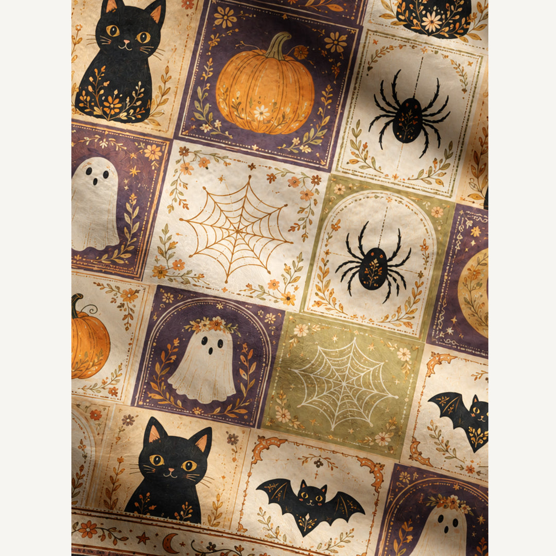 Cardigan con stampa patchwork “Gatto e zucca di Halloween”