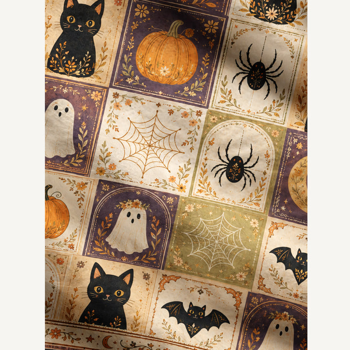 Cardigan con stampa patchwork “Gatto e zucca di Halloween”