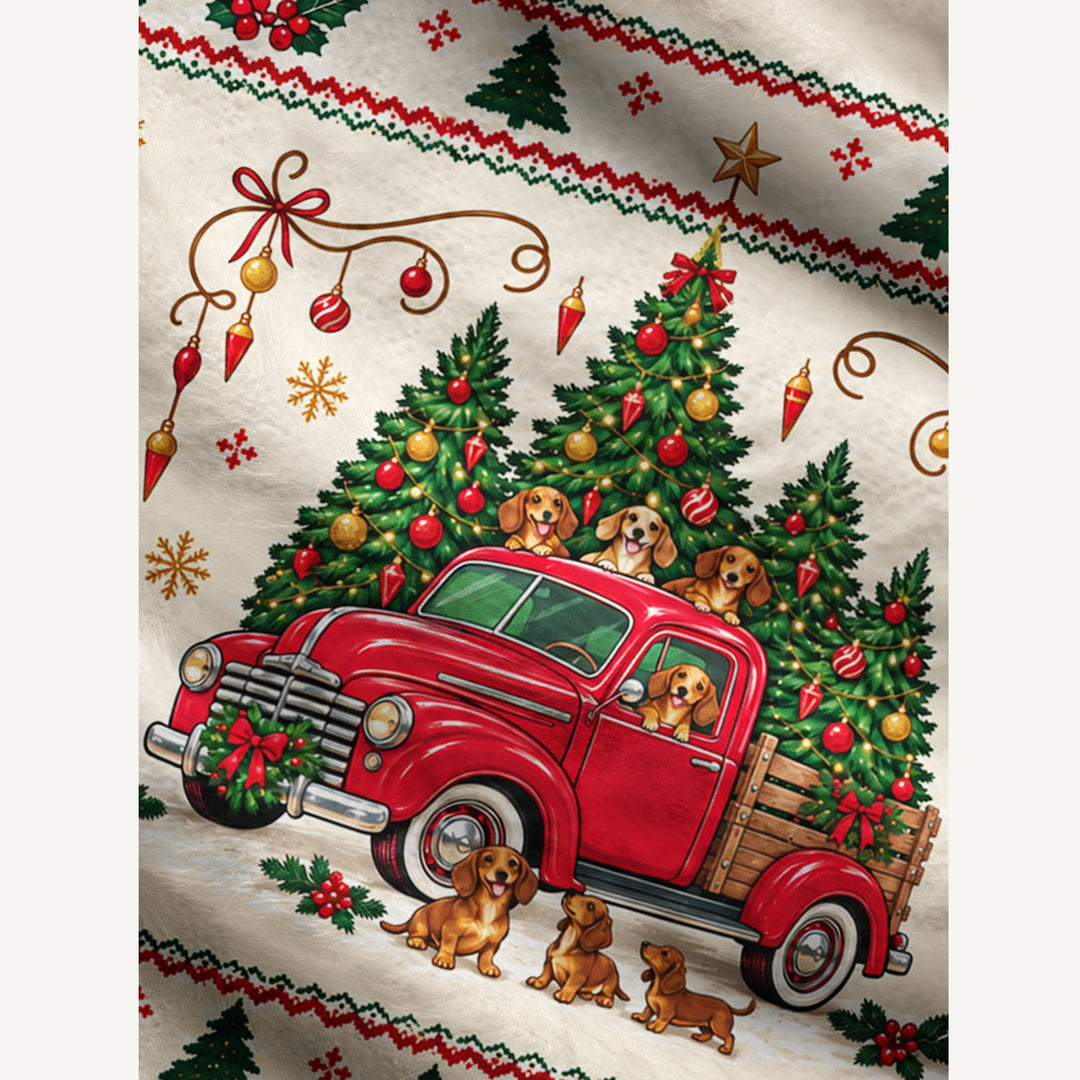 Maglione Natalizio Girocollo con Bassotto su un Camion