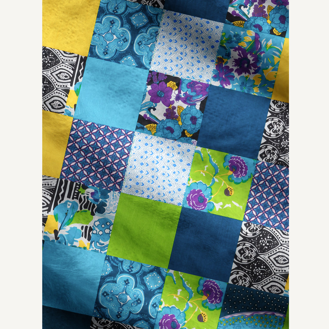 Cardigan lavorato a maglia in patchwork con motivi floreali geometrici