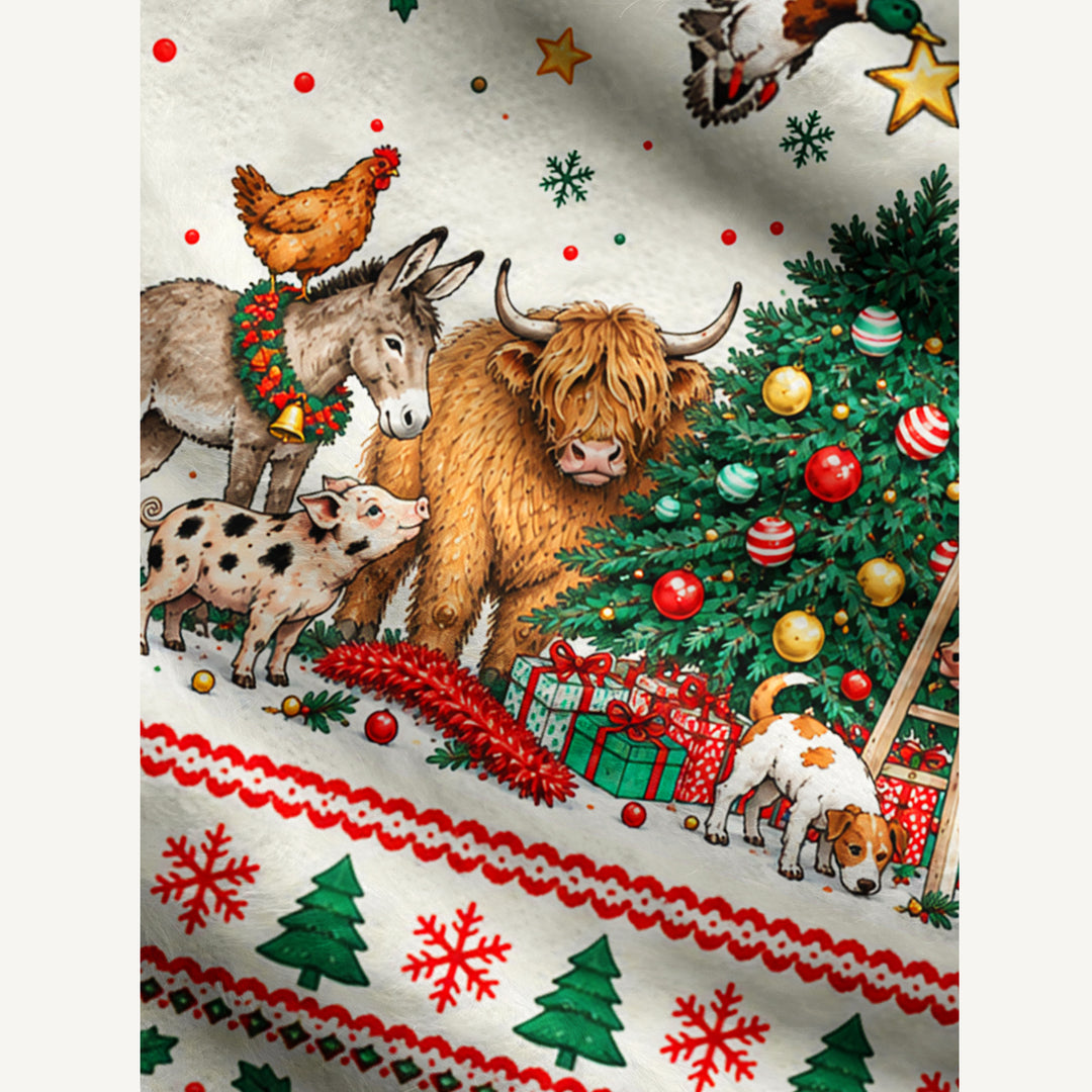 Maglione Natalizio Girocollo con Animali della Fattoria