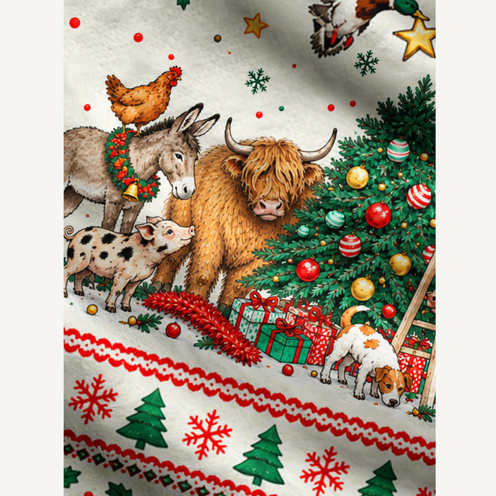 Maglione Natalizio Girocollo con Animali della Fattoria