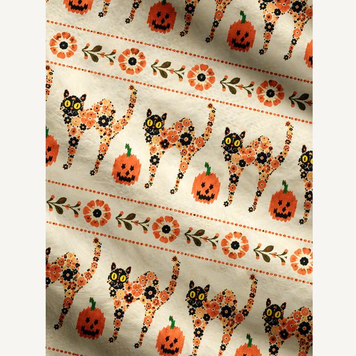Cardigan lavorato a maglia con motivo floreale in stile boho, con gatti e zucche, per Halloween