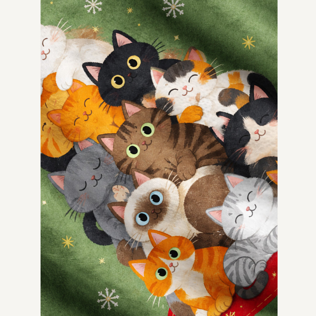 Maglione Natalizio Girocollo con Gatto Festoso e Albero di Natale