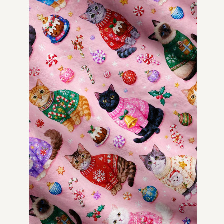 Maglione Natalizio Girocollo con Gatti e Fantasia Festiva