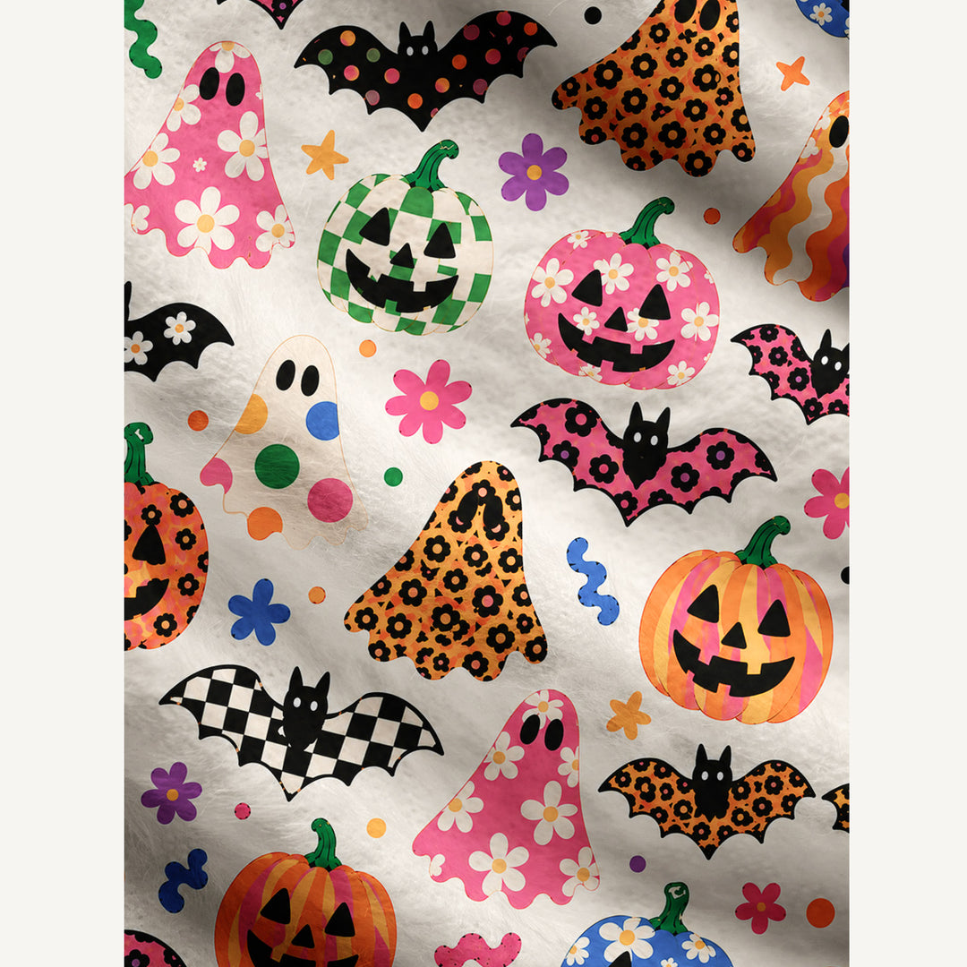 Cardigan lavorato a maglia con motivi di zucche fantasma, pipistrelli e Halloween