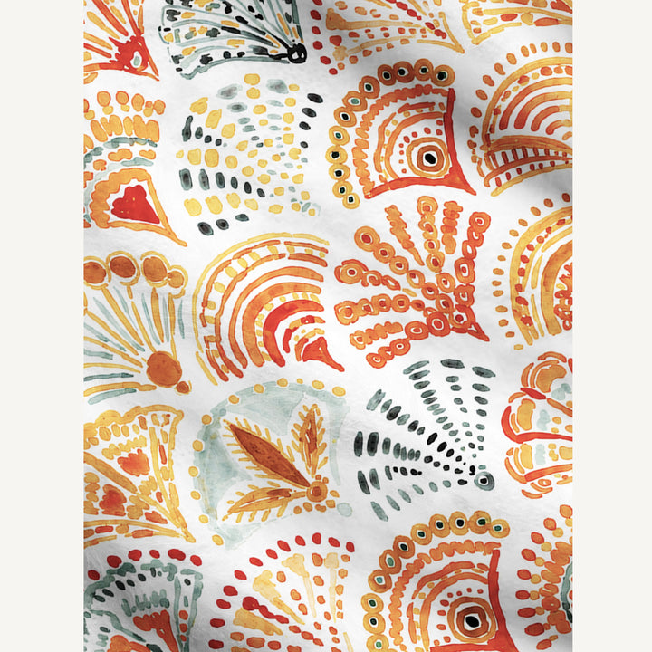 Cardigan lavorato a maglia con piastrelle a conchiglia dai colori caldi, effetto acquerello