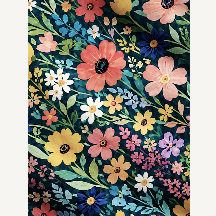 Cardigan lavorato a maglia color verde petrolio scuro con prato di fiori selvatici