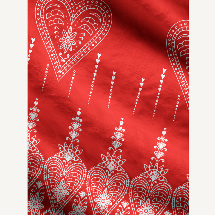 Cardigan lavorato a maglia rosso con stampa floreale e cuori in stile folk