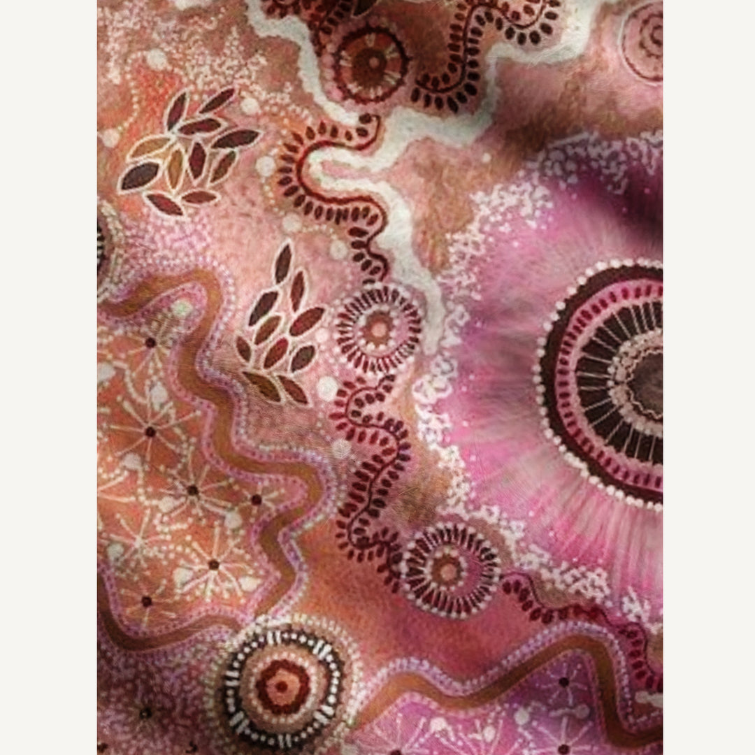 Cardigan lavorato a maglia boho rosa con stampa floreale e simboli tribali del sole