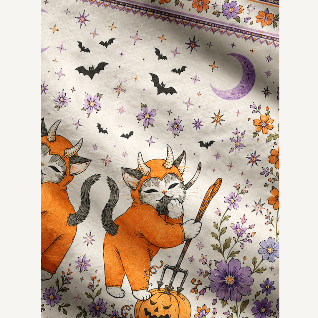 Cardigan lavorato a maglia floreali di Halloween con gatti, zucche e luna