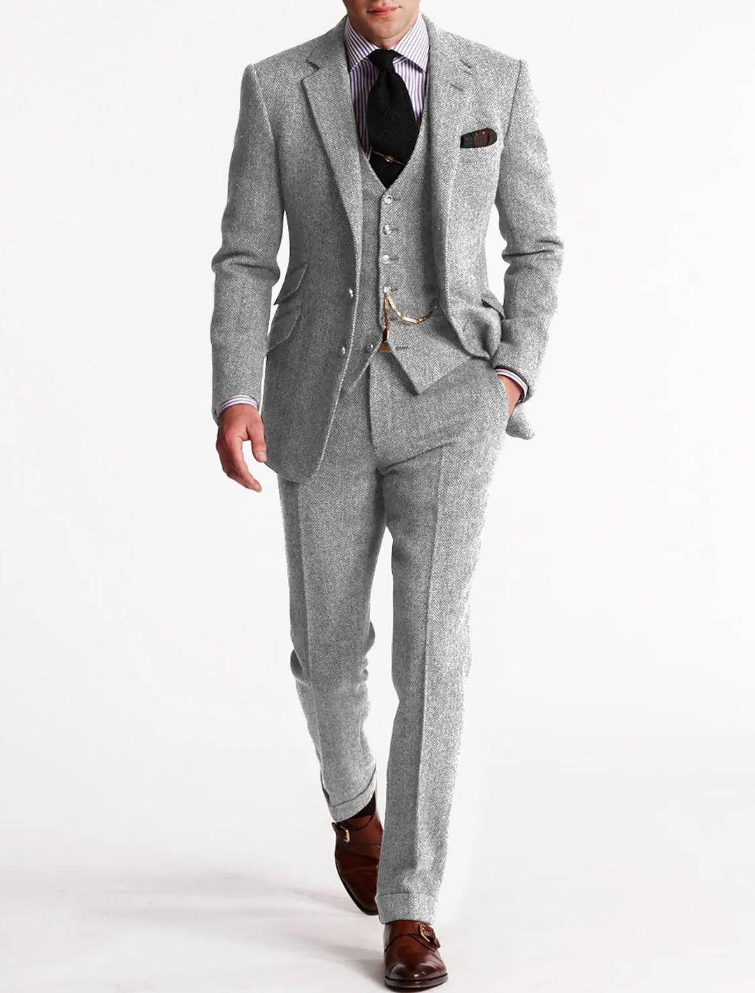 Completo Elegante 3 Pezzi con Revers | Giacca Gilet Pantaloni