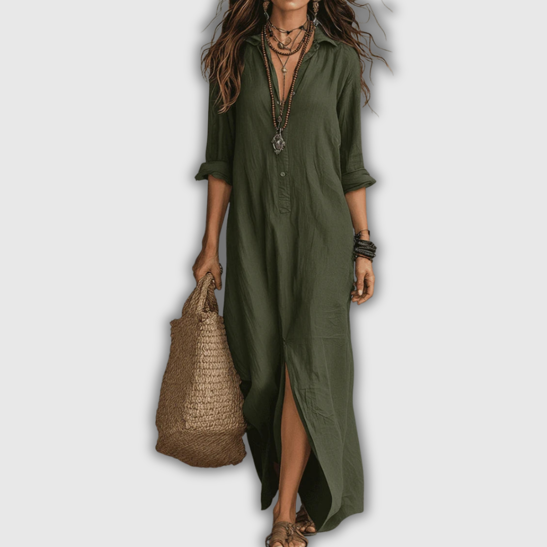 Soline | Abito Maxi Button in Lino Relax