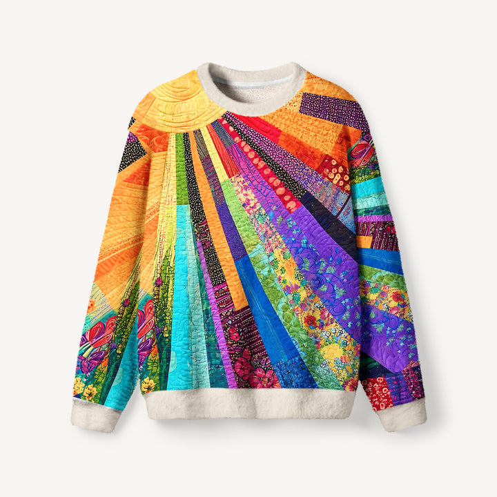 Maglione a girocollo con stampa patchwork a raggiera arcobaleno