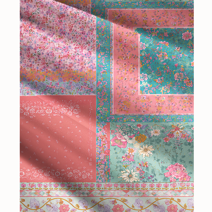 Gonna maxi trasformabile con stampa patchwork “Giardino corallo” e abito senza spalline