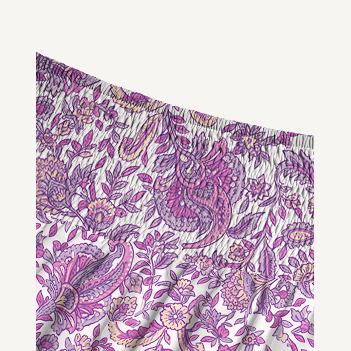 Gonna maxi trasformabile con stampa paisley “Giardino viola” e abito senza spalline