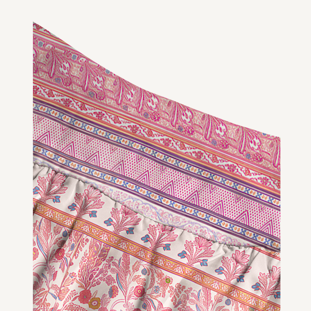 Gonna maxi trasformabile e abito senza spalline con stampa vintage a motivi floreali