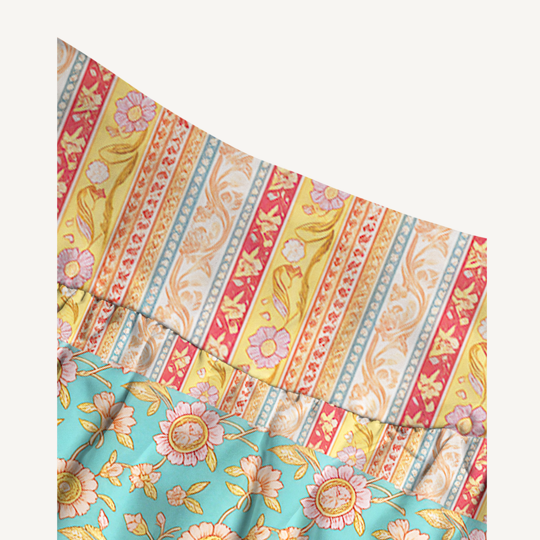 Gonna maxi trasformabile e abito senza spalline con motivo ispirato al Paisley