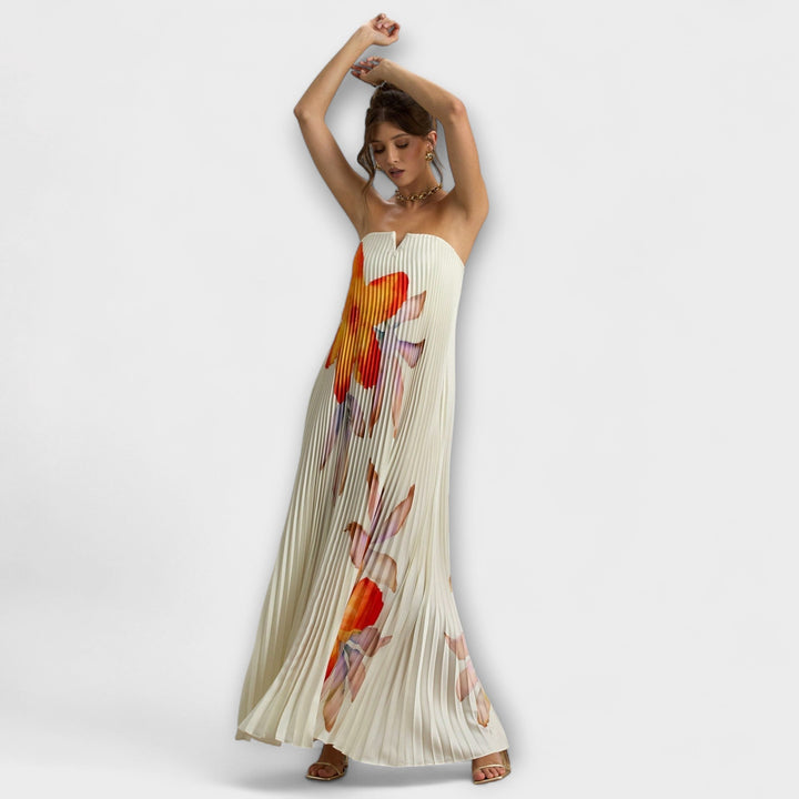 Michelle - Abito Maxi Sweetheart in Stampa Floreale Arancione
