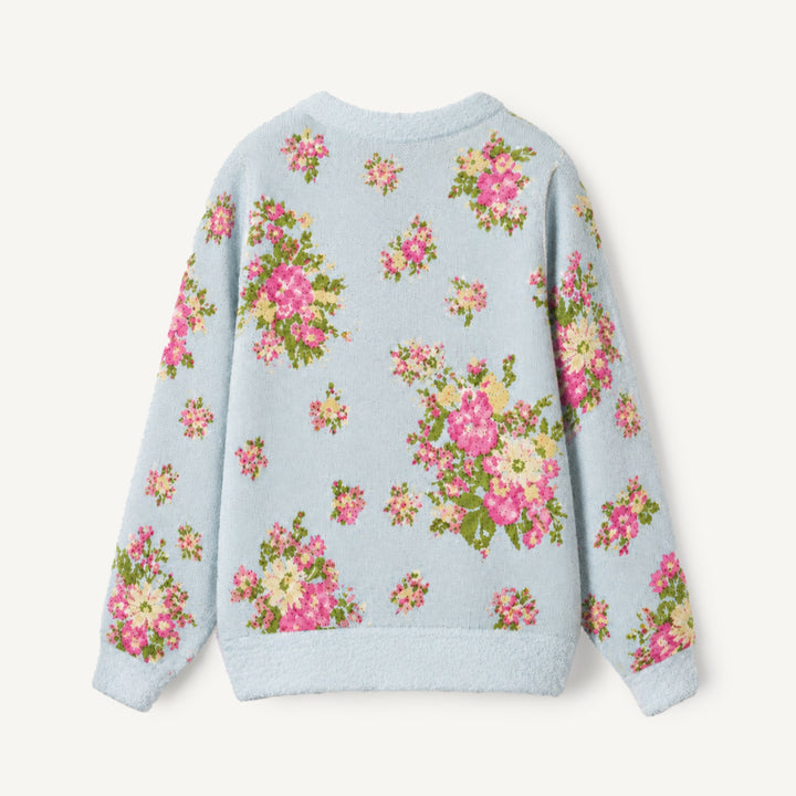 Cardigan lavorato a maglia con motivo floreale rosa vintage