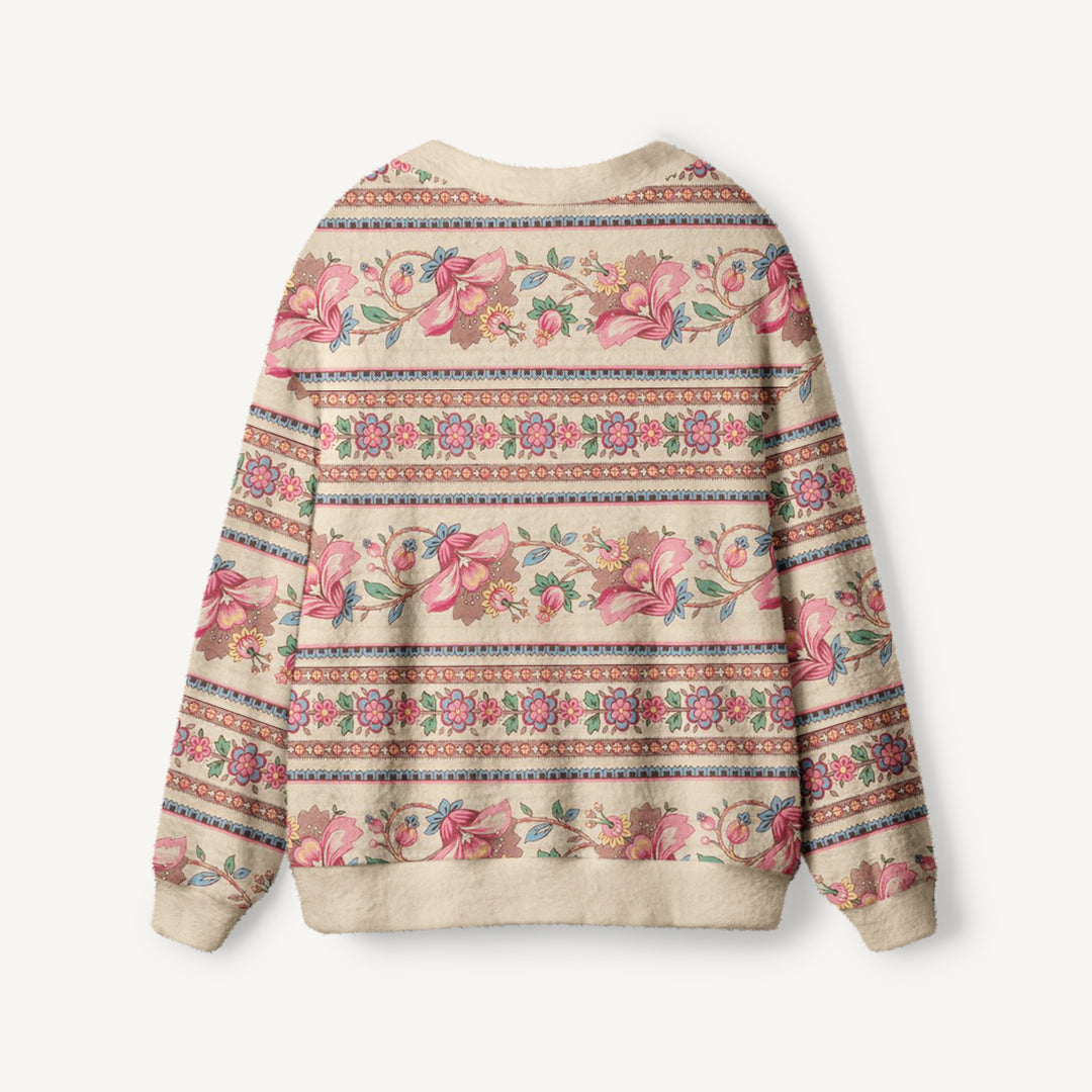 Cardigan lavorato a maglia con motivo vintage a righe e fiori