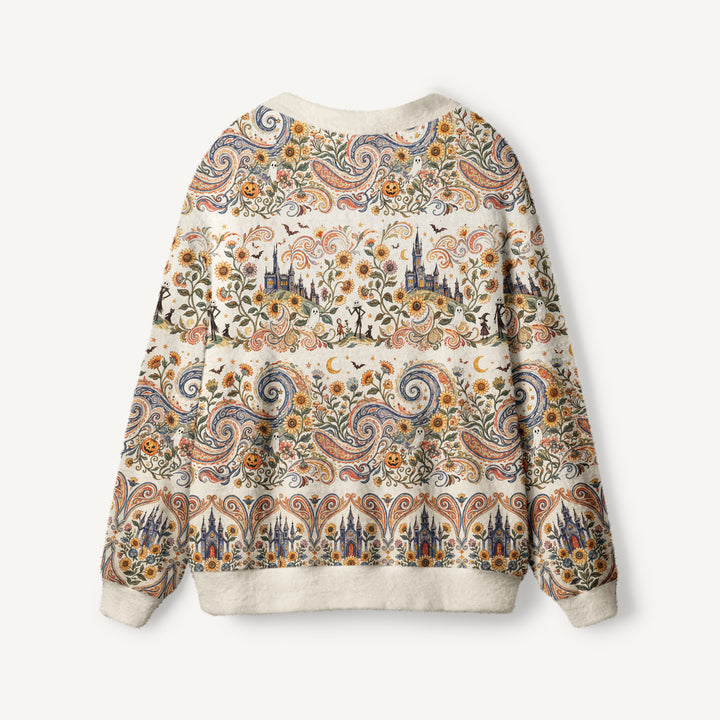 Cardigan lavorato a maglia con bottoni e motivo Boho Halloween del giardino del castello incantato