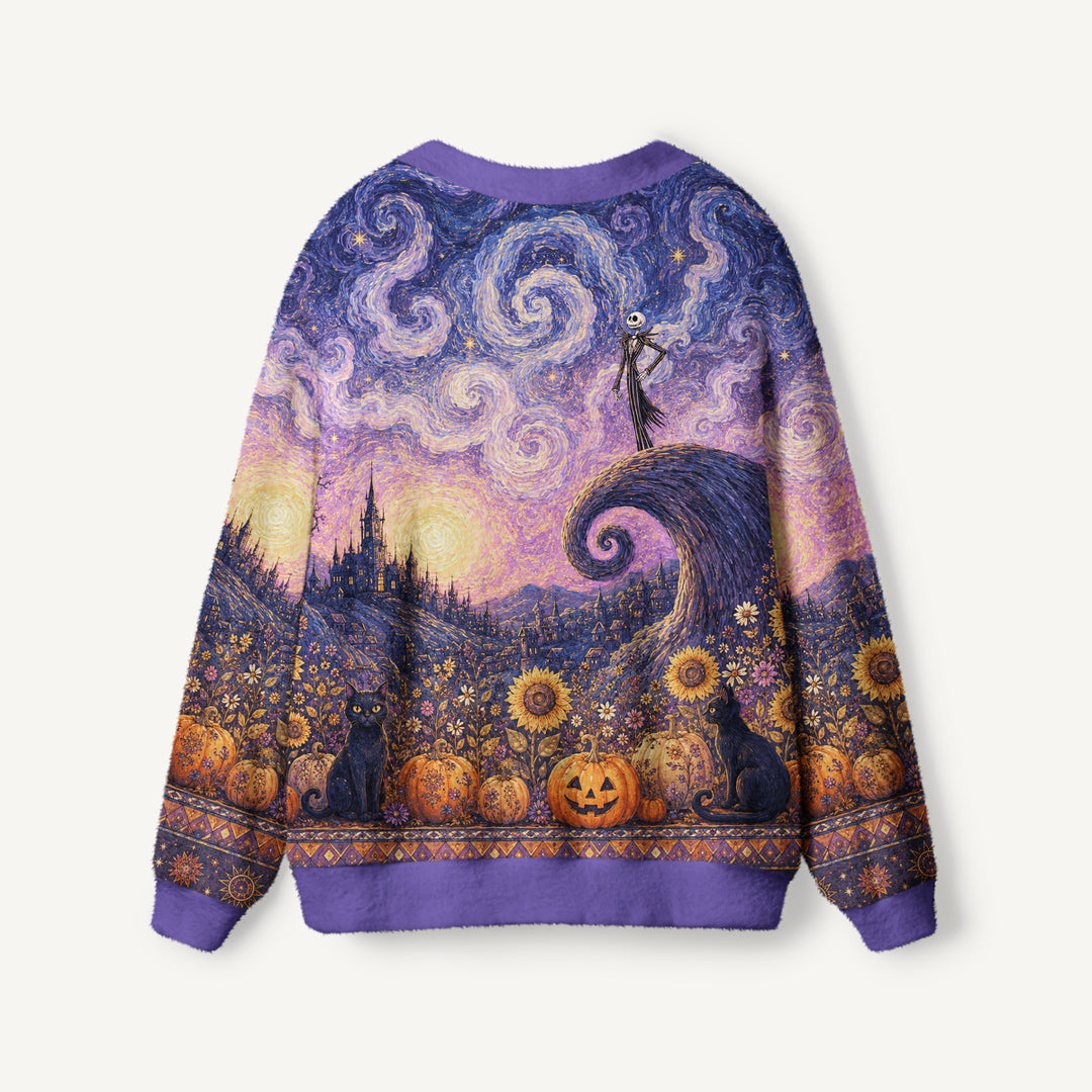 Cardigan lavorato a maglia con bottoni e motivo "Mystic Halloween Nightfall Garden"