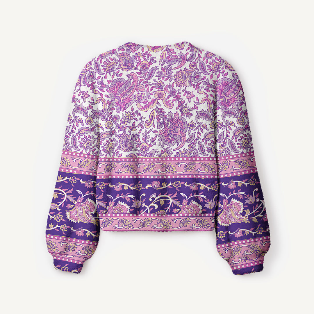 Cardigan lavorato a maglia in stile Paisley viola